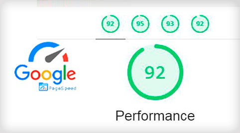 Resultado de Google PageSpeed Insights con 92 puntos de rendimiento